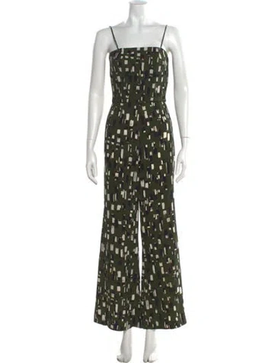 Pre-owned Staud Printed Square Neckline Jumpsuit In Green