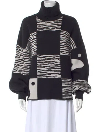 Pre-owned Staud Printed Turtleneck Sweater In Black