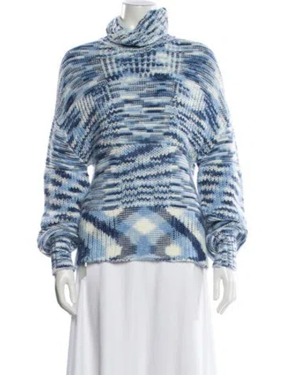 Pre-owned Staud Printed Turtleneck Sweater In Blue