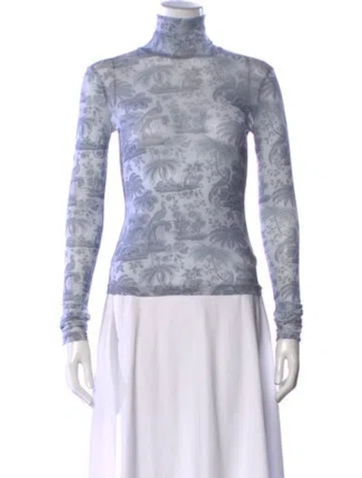 Pre-owned Staud Printed Turtleneck Top In Blue