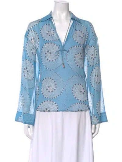 Pre-owned Staud Printed V-neck Blouse In Blue