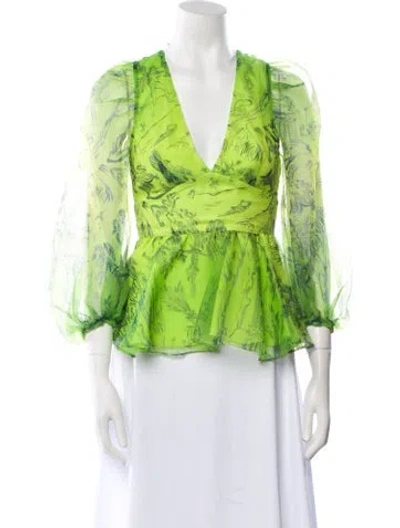 Pre-owned Staud Printed V-neck Blouse In Green
