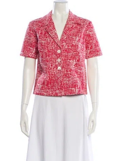 Pre-owned Staud Printed V-neck Crop Top In Red