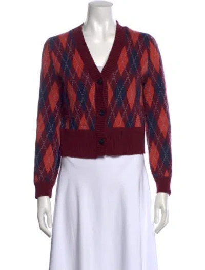 Pre-owned Staud Printed V-neck Sweater In Burgundy