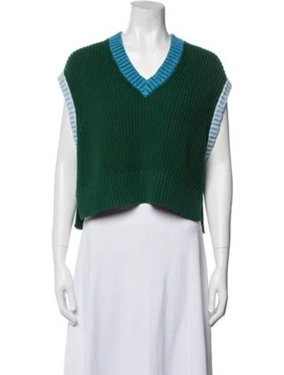 Pre-owned Staud Printed V-neck Sweater In Green