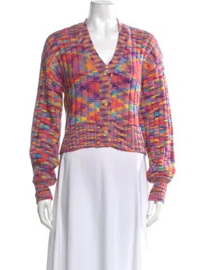 Pre-owned Staud Printed V-neck Sweater In Pink