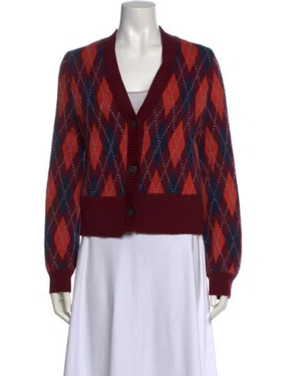 Pre-owned Staud Printed V-neck Sweater In Purple