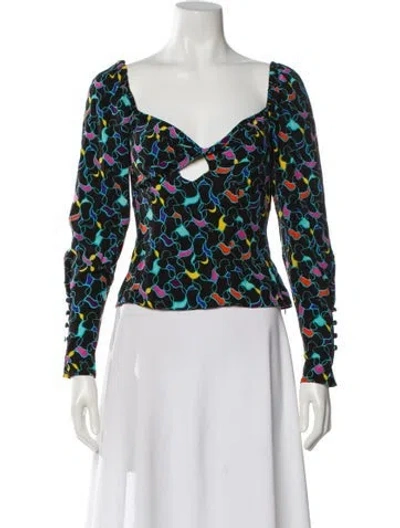 Pre-owned Staud Printed V-neck Top In Black