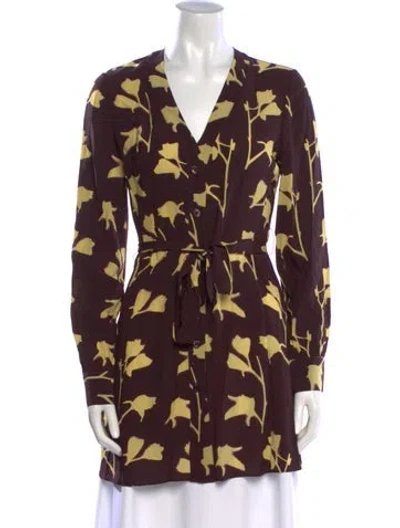 Pre-owned Staud Printed V-neck Tunic W/ Tags In Brown