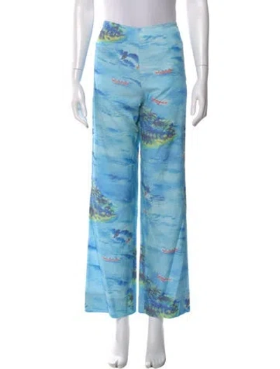 Pre-owned Staud Printed Wide Leg Pants In Blue