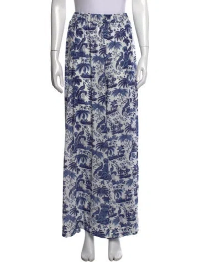 Pre-owned Staud Printed Wide Leg Pants W/ Tags In Blue/white