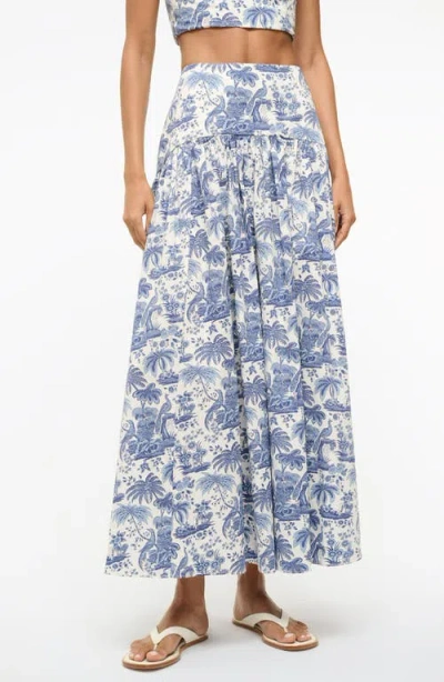 Staud Procida Floral Print Maxi Skirt In Blue Toile