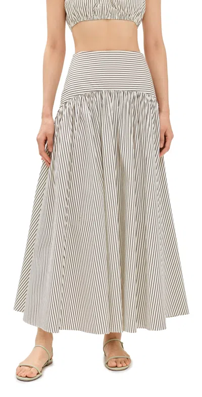 Staud Stripped Panelled Midi Skirt In White