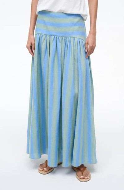 Staud Procida Stripe Linen Midi Skirt In Multi