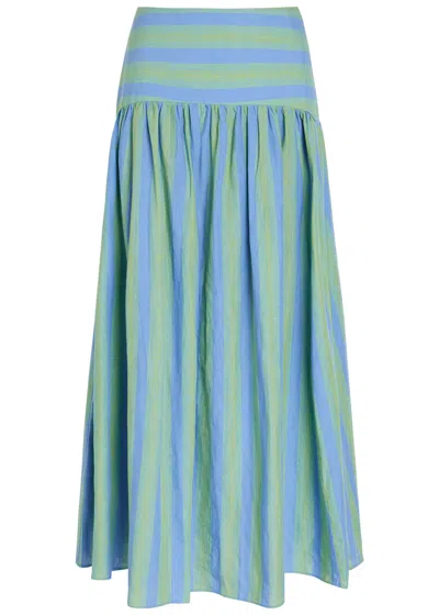 Staud Procida Striped Linen Maxi Skirt In Blue