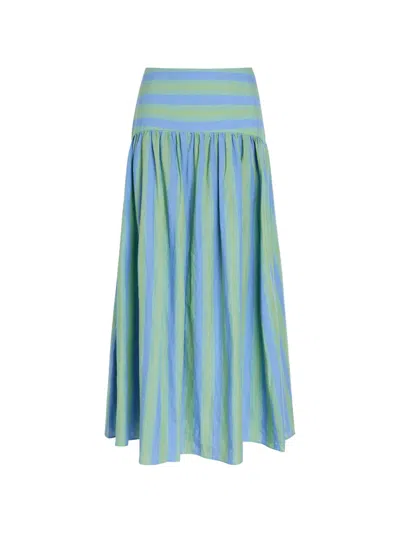 Staud Procida Linen Skirt In Seaport Stripe In Blue