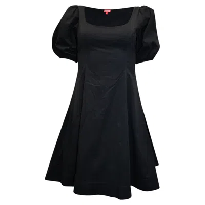 Pre-owned Staud Puff Sleeve Fit And Flare Dress In Black Cotton