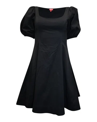 Staud Puff Sleeve Fit And Flare Dress In Black Cotton