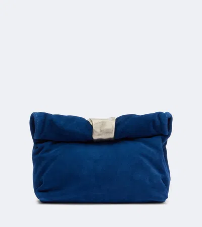 Staud Puff Small Suede Clutch In Blue