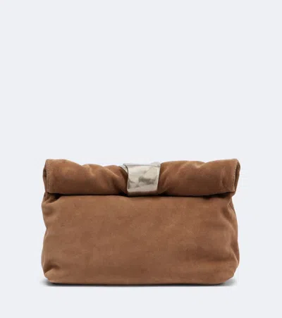 Staud Puff Small Suede Clutch In Brown