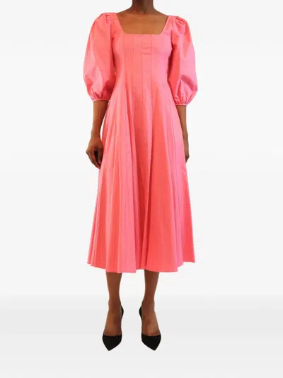 Pre-owned Staud Puff-sleeve Midi Dress In Pink