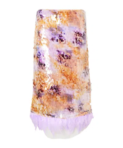 Staud Purple Sequin Midi Skirt In Multicolor