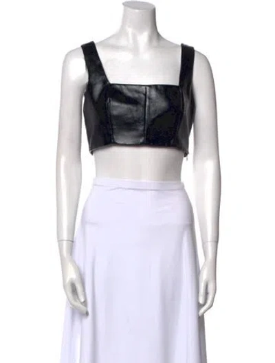 Pre-owned Staud Pvc Square Neckline Crop Top In Black