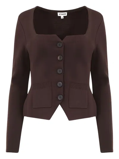 Staud Rachela Long-sleeve Cardigan In Brown