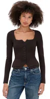 Staud Rachela Knit Button-front Top In Brown