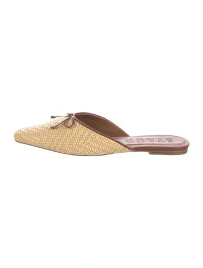 Pre-owned Staud Raffia Bow Accents Mules In Neutral