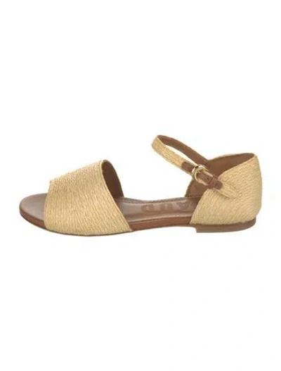 Pre-owned Staud Raffia Mary Jane Flats In Neutral