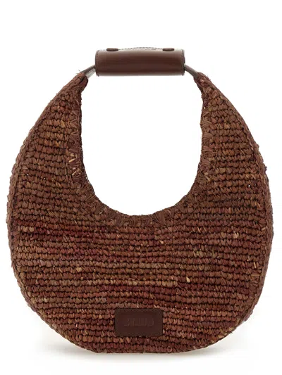 Staud Raffia "moon" Bag In Brown