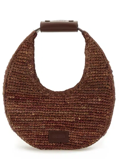 Staud Raffia "moon" Bag In Brown