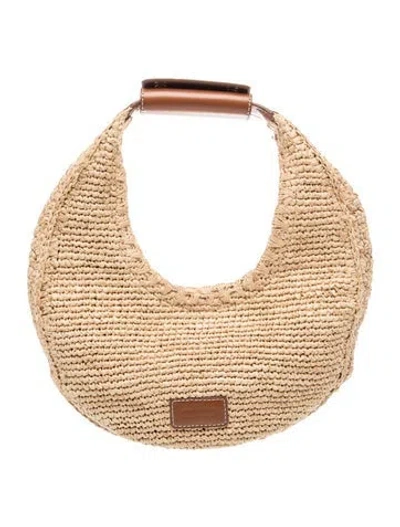 Pre-owned Staud Raffia Moon Saddle Bag In Brown/neutrals