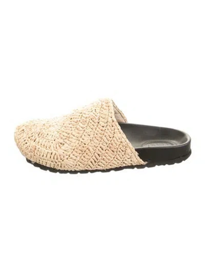 Pre-owned Staud Raffia Patterned Mules In Gold