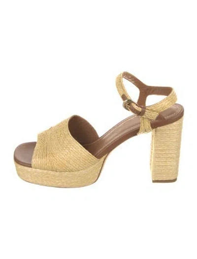 Pre-owned Staud Raffia Sandals In Neutrals/yellow