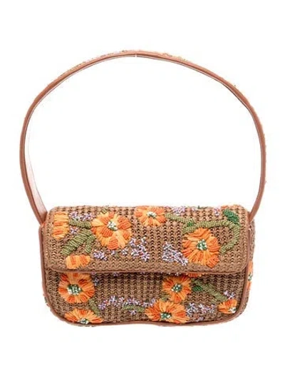 Pre-owned Staud Raffia Shoulder Bag Medium In Brown