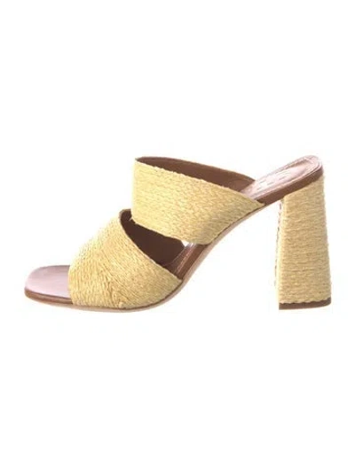 Pre-owned Staud Raffia Slides In Gold