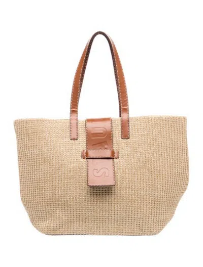 Pre-owned Staud Raffia Tote In Brown/neutrals