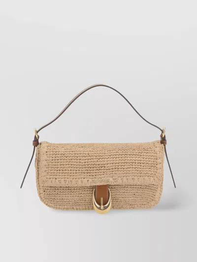 Staud Harlow Buckled Leather-trimmed Raffia Shoulder Bag In Neutrals