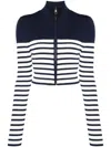 Staud Raft Stripe Crop Cardigan In Blue