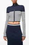 Staud Raft Striped Ribbed-knit Cardigan In Navy/ White