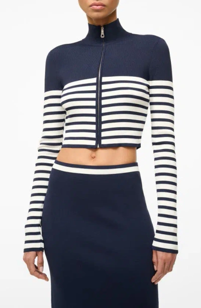 Staud Raft Stripe Crop Cardigan In Navy/white