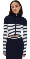 Staud Raft Stripe Crop Cardigan In Navy/white