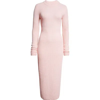 Staud Ramona Long Sleeve Wool Blend Rib Sweater Dress In Pink