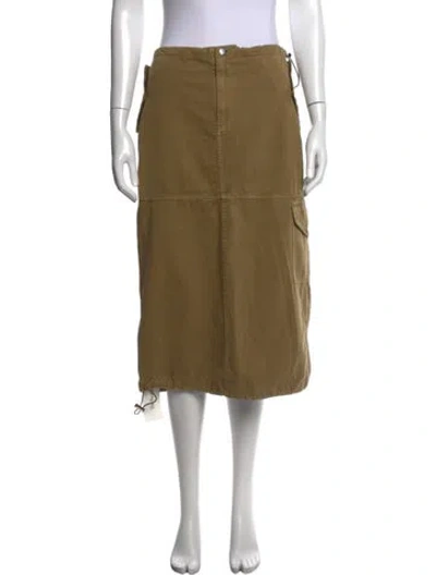 Pre-owned Staud Raw-edge Trim Midi Length Skirt In Green