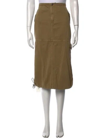 Pre-owned Staud Raw-edge Trim Midi Length Skirt In Green
