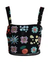 Staud Regina Embroidered Crop Top In Black Polyester In Black