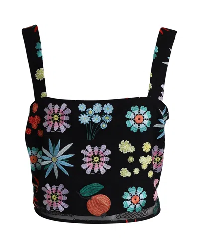 Staud Regina Embroidered Crop Top In Black Polyester
