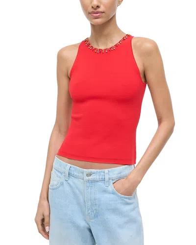 Staud Reina Beaded Trim Top In Red